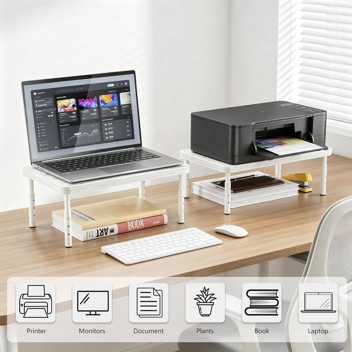 WALI Monitor Stand Riser with Drawer, Desk Organizers and Accessories for Computer, Printer, Laptop Stand for Home Office Supplies, (PTT005-B), 1 Pack, Black