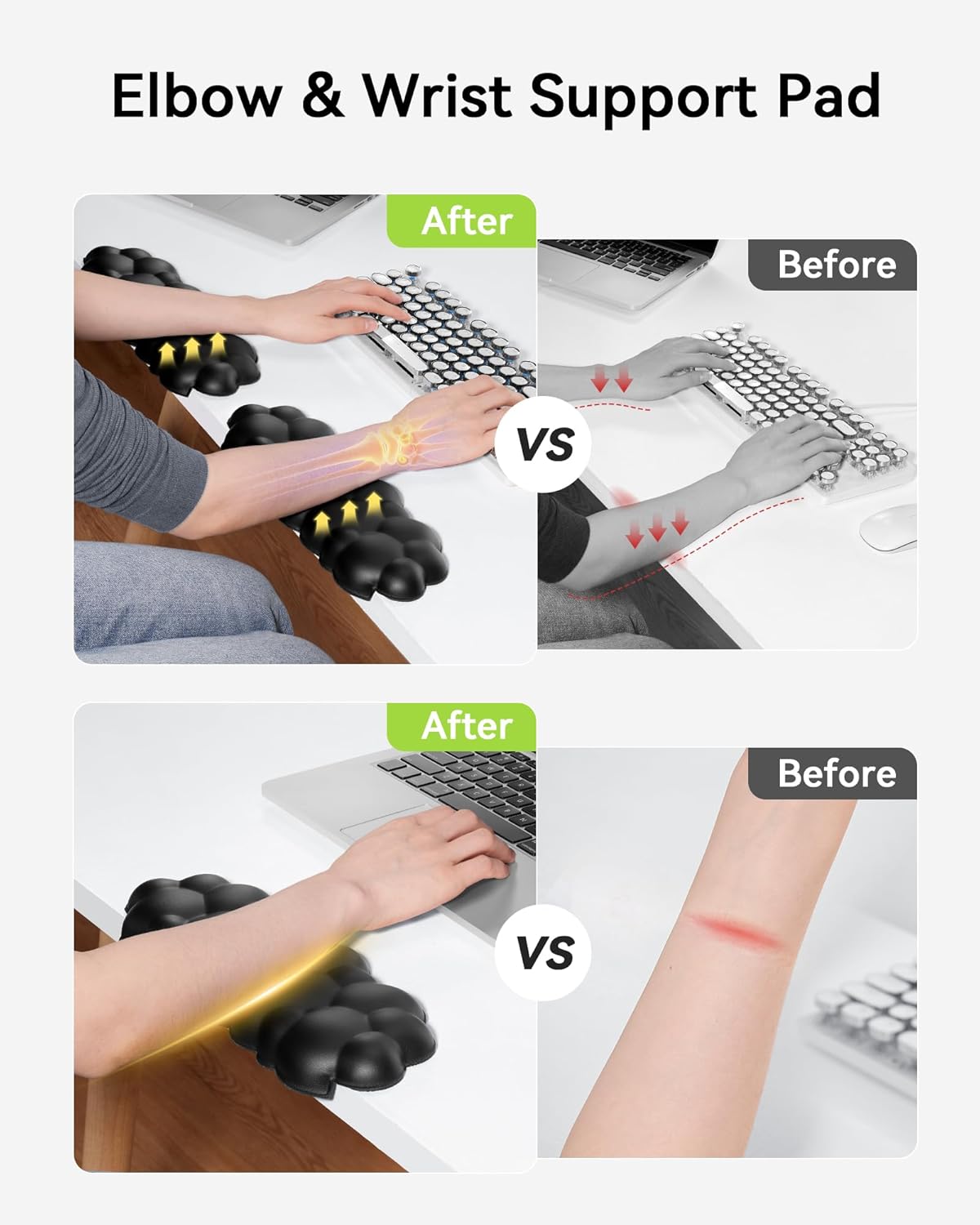 Laborio Elbow Pad for Desk, 2-Pack L-Shaped Desk Edge Arm Rest Cloud Wrist Rest, Non-Slip Memory Foam Wrist Pads, Black Wrist Support for Keyboard, Mouse, Laptop