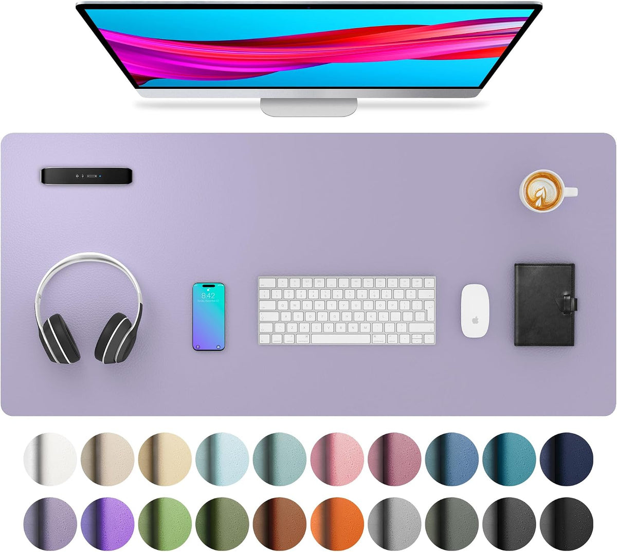 Aothia Leather Office Desk Pad Protector, Non-Slip PU Leather Desk Blotter, Waterproof Laptop Writing Mouse Pad for Office and Home, Black, 31.5" x 15.7" - Colors B