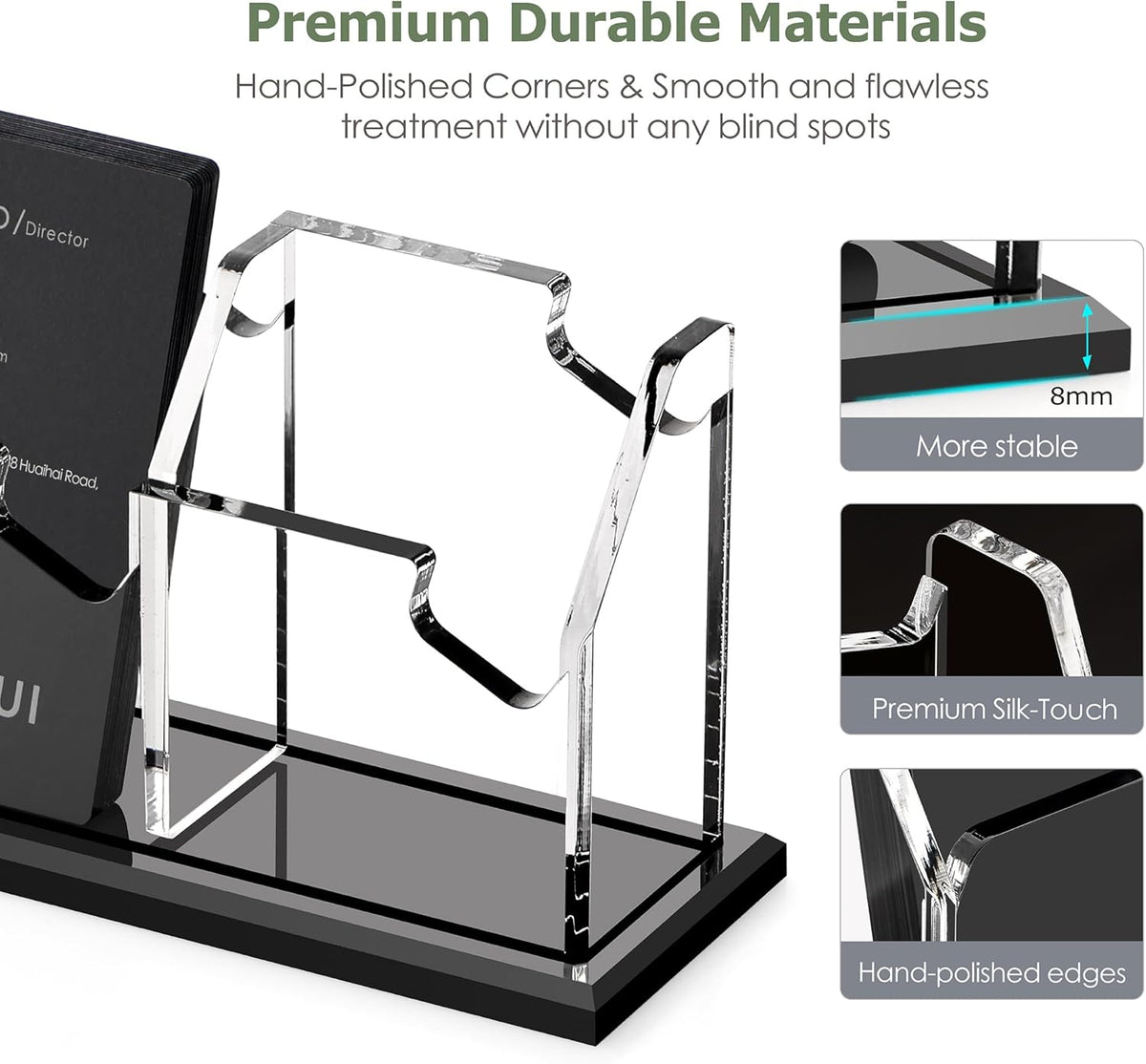 Black Business Card Holder for Desk 1 Slot Clear Acrylic Horizontal