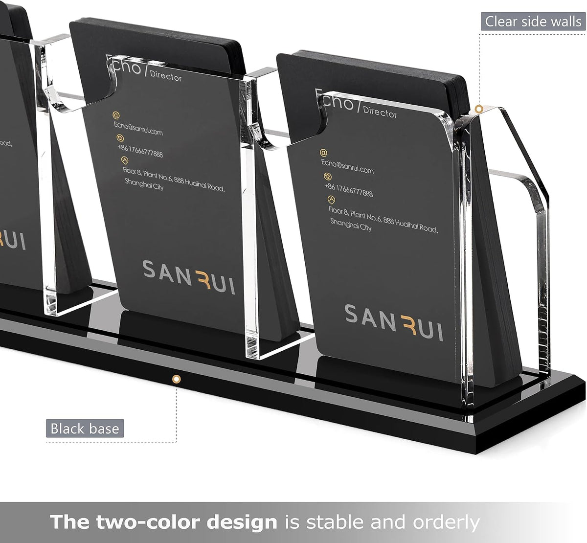 Black Business Card Holder for Desk 1 Slot Clear Acrylic Horizontal
