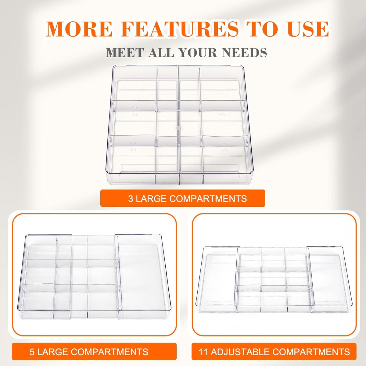 Briwooody 1 Pcs Large Expandable Acrylic Drawer Organizers, Grid Adjustable Drawer, Dividers Organizer for Desk, Makeup, Jewelry, Office, Kitchen Supplies (Clear,11 Compartments)