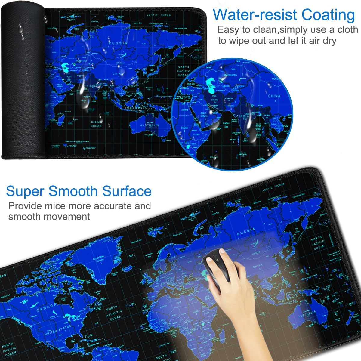 Large Gaming Mouse Pad, 31.5x15.7 inch Large Extended Computer Keyboard Mouse Mat, Water Resist Non-Slip Mousepad Rubber Base Long XXL Desk Mouse Pad for Work & Gaming, Office & Home, Black