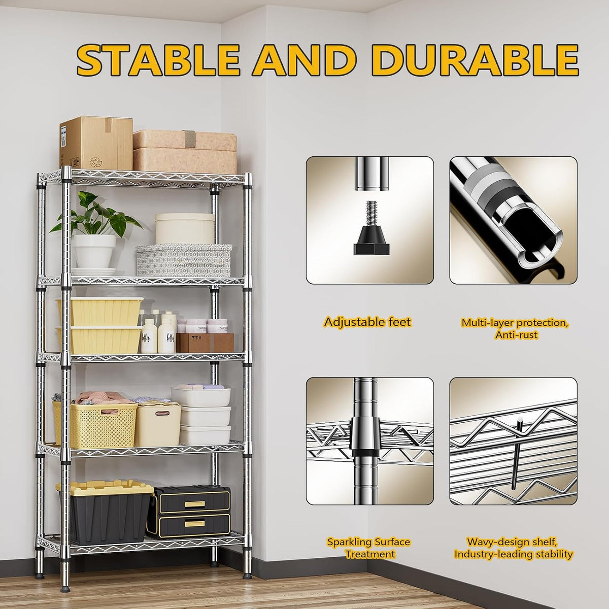 M MZG 450 lbs Steel Storage Shelving 3-Tier Utility Shelving Unit Steel Organizer Wire Rack for Home,Kitchen,Office (11.8" D x 17.7" W x 26.3" H) - Colors B