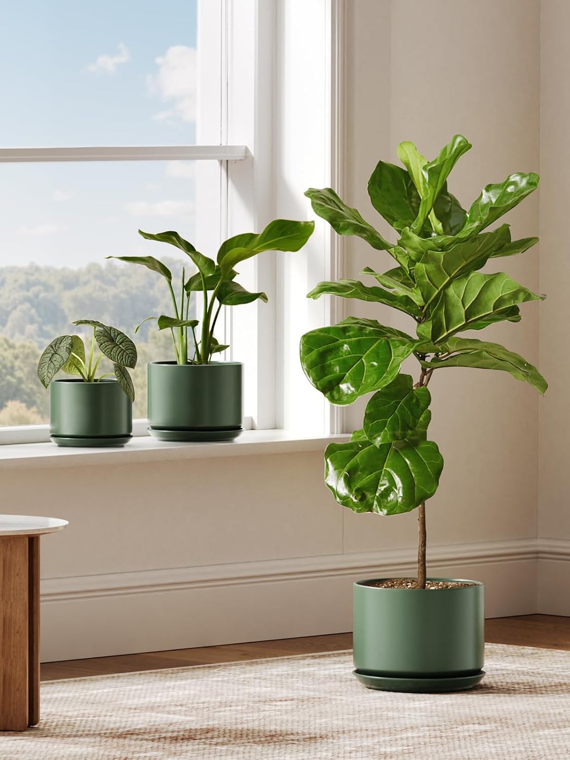 LE TAUCI Ceramic Pots for Plants, 6.8 Inch Plant Pots with Drainage Hole & Saucer, Modern Planter for Indoor Plants, Stable & Durable, Perfect for Living Room or Office Decor, White