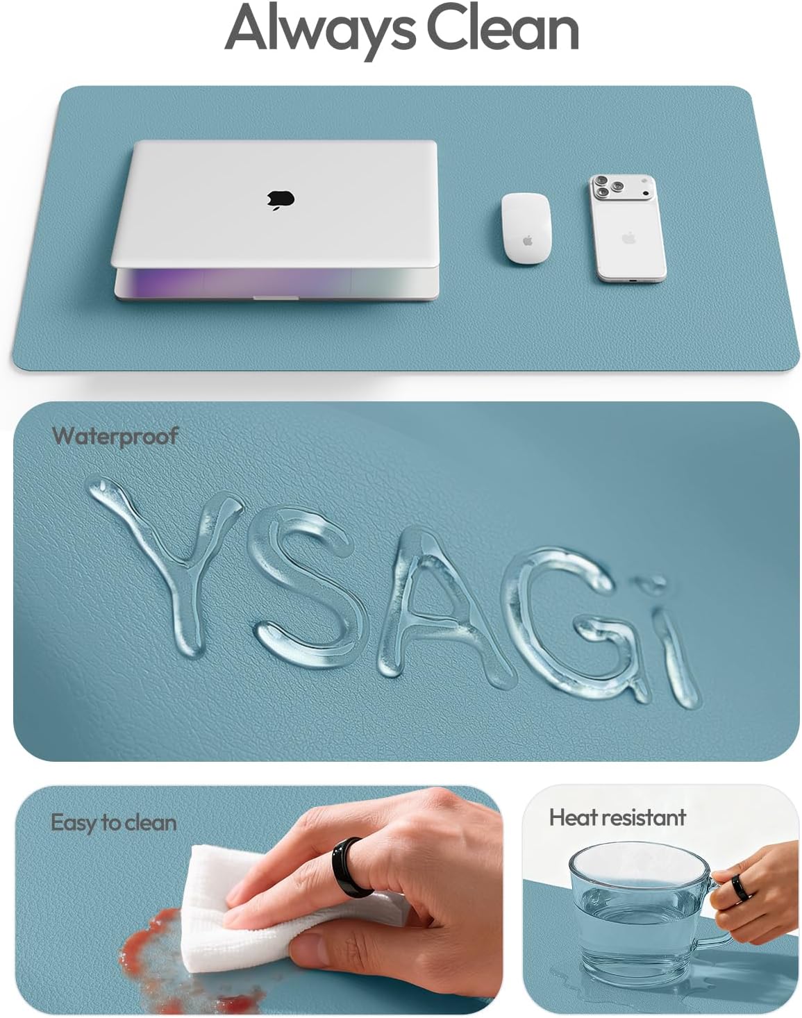 YSAGi Leather Desk Pad Protector, Office Desk Mat, Large Mouse Pad, Non-Slip PU Leather Desk Blotter, Waterproof Laptop Desk Writing Pad for Office and Home (23.6" x 13.8", Eggshell) - Colors A