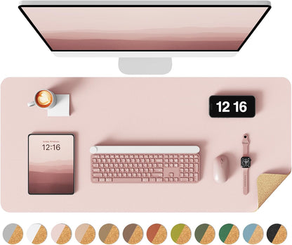 Double-Sided Desk Pad, 31.5"x15.7"Leather Desk Mat, Eco Cork Desk Pad Protector,Large Mouse Pad,Waterproof Desk Blotter for Office/Home(Coffee)