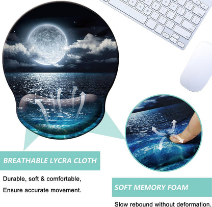 Mouse Pad with Wrist Support, Ergonomic Mouse Pad with Memory Foam Wrist Rest Cushion, Non-Slip Rubber Base Gaming Mice Pad for Home Office Computer Laptop, Flower Black