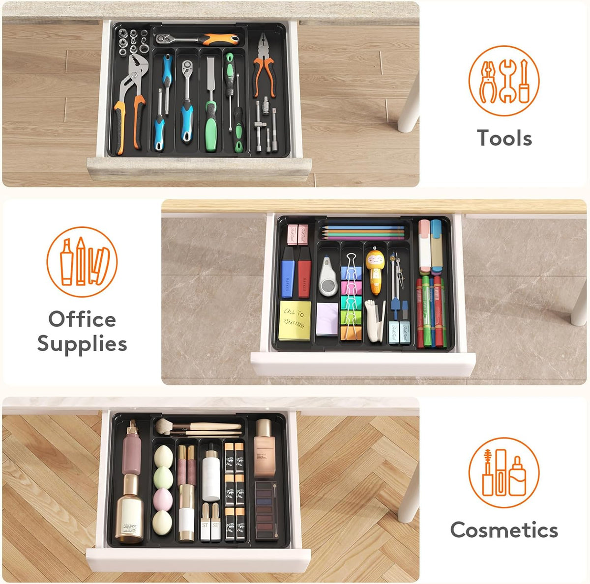 Expandable Silverware Drawer Organizer, Kitchen Utensil Tray