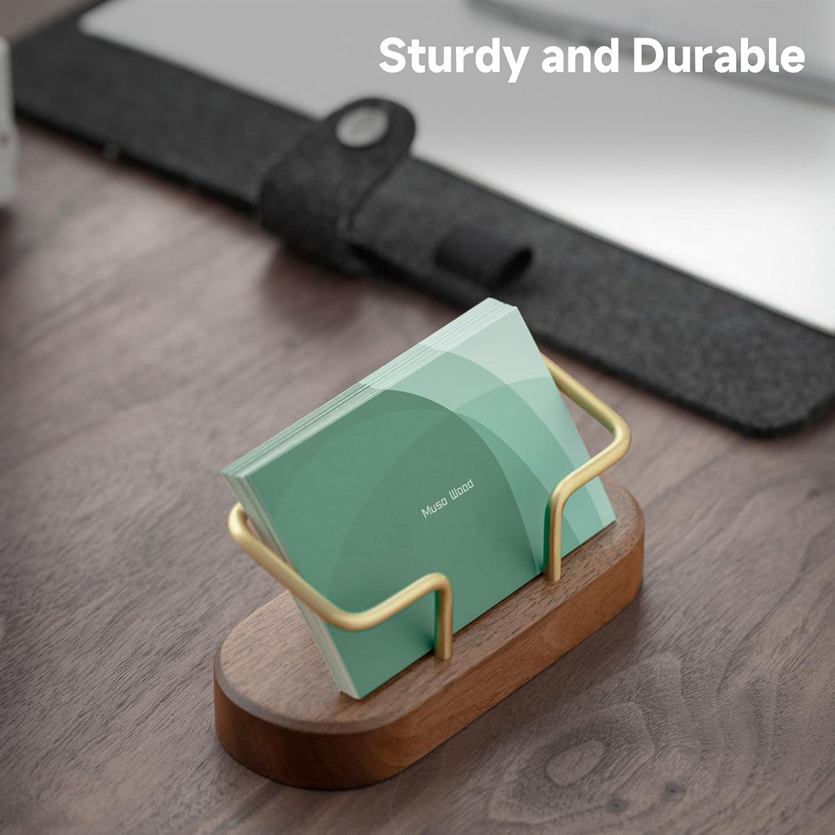 muso wood Business Card Holder for Desk, Wooden Creative Business Card Display for Desk, Wood Business Card Stand for Office, Tabletop (Cherry)