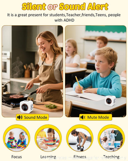 Digital Pomodoro Timer Cube 5/10/25/50min, Visual Productivity Flip Timer for Kids Classroom Desk, Custom Countdown, Silent and Sound Mode for ADHD Study Work Game Kitchen (Purple)