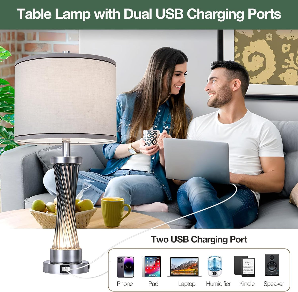 Small Bedside Table Lamp for Bedroom - Reading Desk Lamp with 3 Color Temperatures，15.5" Nightstand Ceramic Lamp with Fabric Shade for Kids Room,Living Room,Dorm,Home Office (Green)