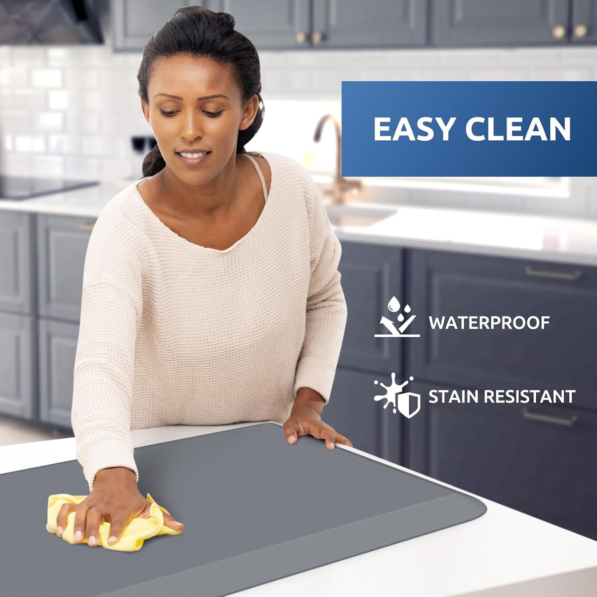 KitchenClouds Kitchen Mat Cushioned Anti Fatigue Rug 17.3"x28" Water Resistant, Non Slip, Standing and Comfort Desk/Floor Mats for House Sink Office (Black)