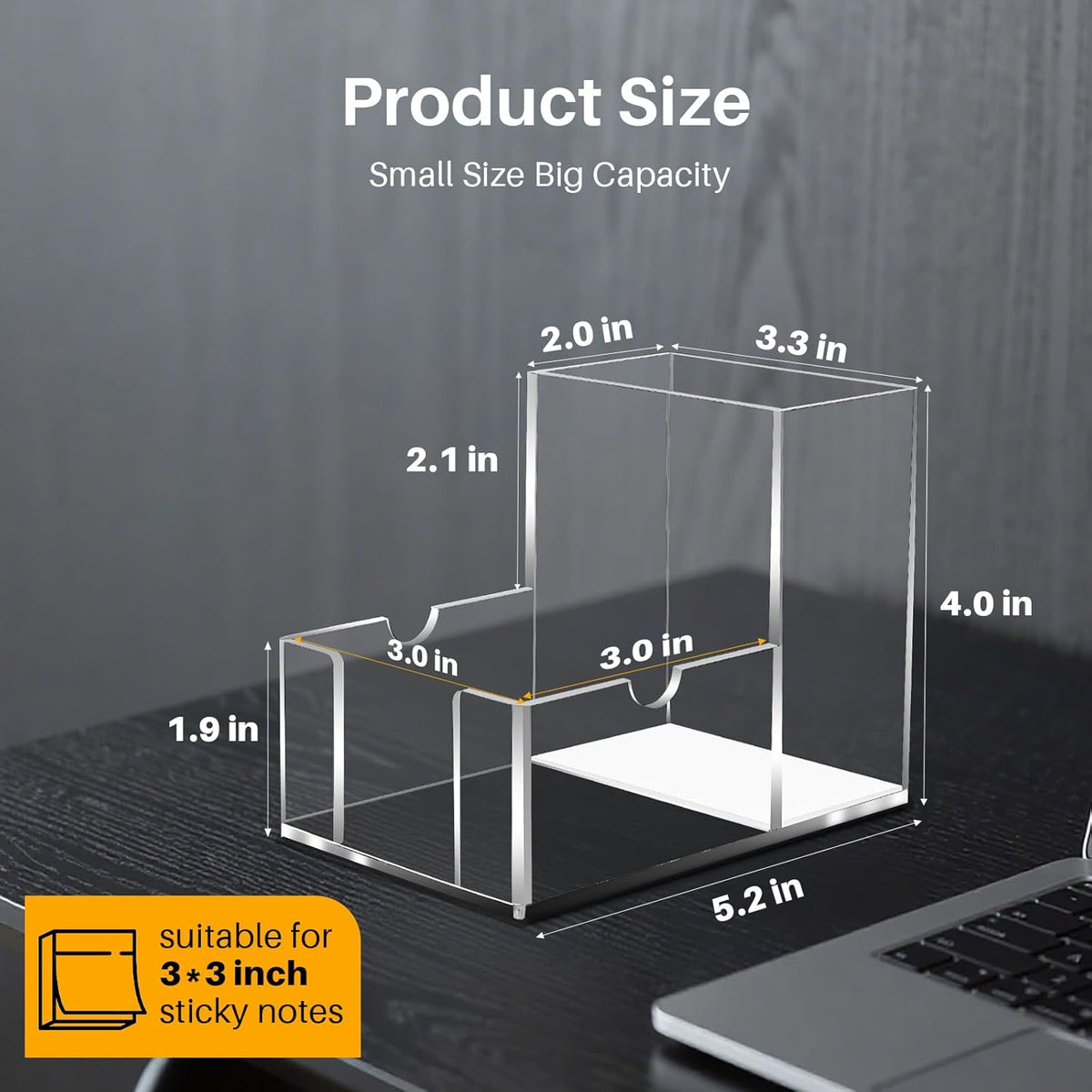 Sticky Note Holder, Crystal Clear Acrylic Pen and Sticky Note Dispenser for 3x3 Inches Note Pads, Simple Phone Stand for Office Home School Dorm Room Desk Organizer(No Pads) (1)