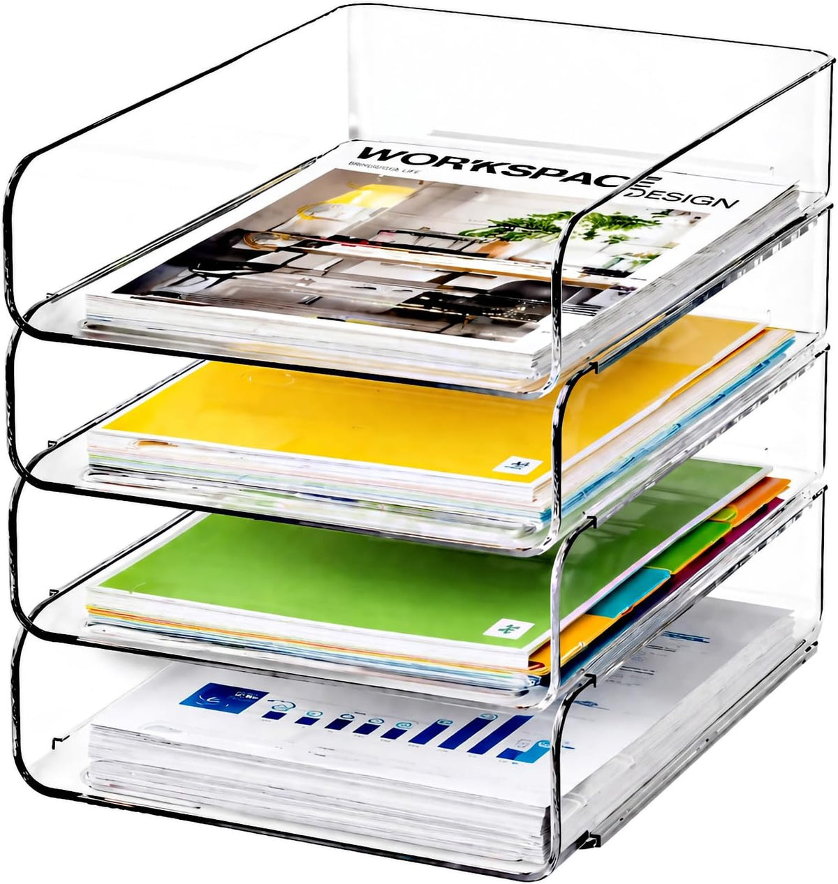 DCA Large Capacity Desk Organizer, 4 Tier Paper Organizer, File Organizer for Desk, Stackable Paper Tray for Office, Home and School