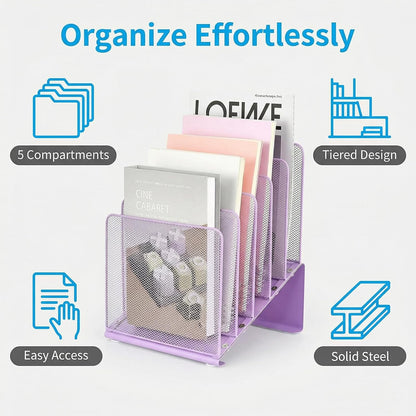 LEKETREE File Organizer for Desk, File Folder Organizer with 5-Section Vertical Rack, Suitable for Home Office Document Organization and Storage(Black)