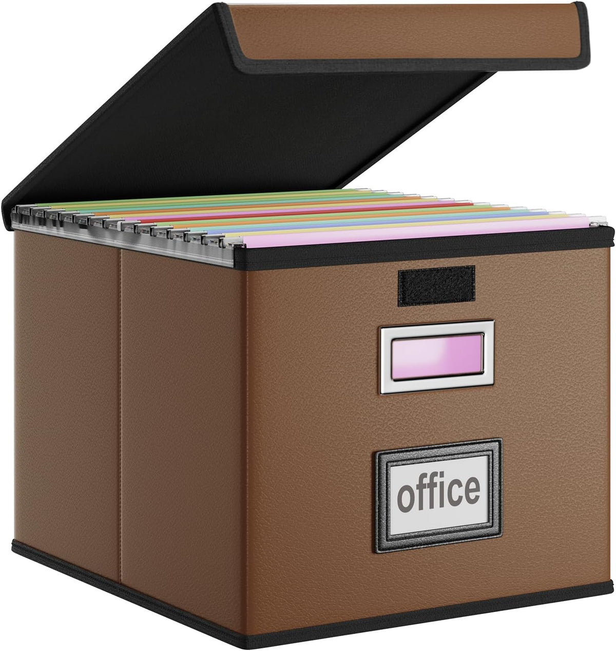 Upgraded Portable File Organizer Box with Lid, Collapsible Linen Hanging Filing Storage Boxes with Plastic Slides, Decorative Home/Office Filing System Box for File and Folders Storage (Gray)