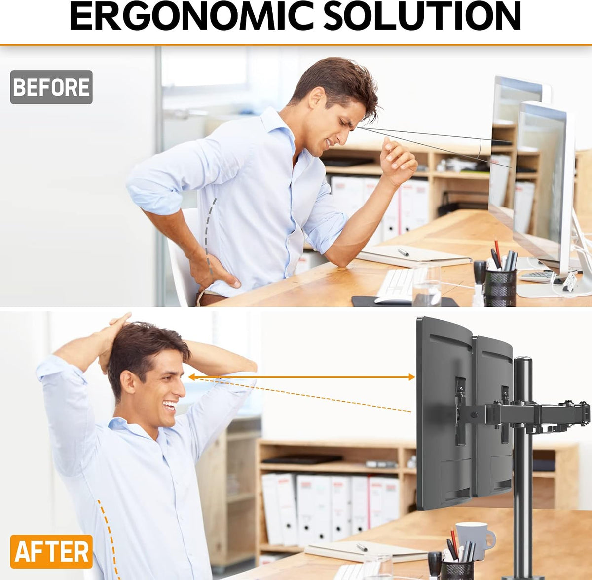 Dual Monitor Desk Mount, Max 32 Inch up to 17.6lbs, Fully Adjustable Dual Monitor Arm for 2 LCD Screens, Double Monitor Stand with C-Clamp and Grommet Base