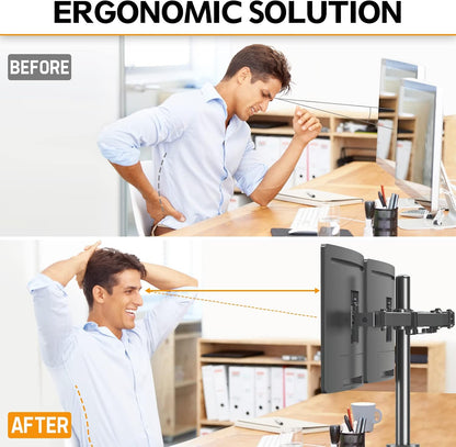 Dual Monitor Desk Mount, Max 32 Inch up to 17.6lbs, Fully Adjustable Dual Monitor Arm for 2 LCD Screens, Double Monitor Stand with C-Clamp and Grommet Base