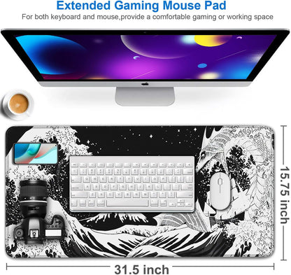 Large Gaming Mouse Pad, 31.5x15.7 inch Large Extended Computer Keyboard Mouse Mat, Water Resist Non-Slip Mousepad Rubber Base Long XXL Desk Mouse Pad for Work & Gaming, Office & Home, Black