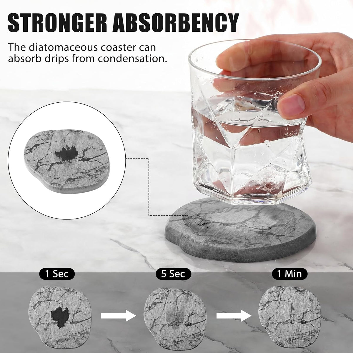 Diatomaceous Earth Coasters Set of 4，Cool Absorbent Quick-Dry Drink Coasters for Desks, Cute Modern Stone Design with Stylish White Aesthetic (4, White)
