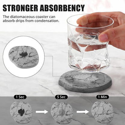 Diatomaceous Earth Coasters Set of 4，Cool Absorbent Quick-Dry Drink Coasters for Desks, Cute Modern Stone Design with Stylish White Aesthetic (4, White)