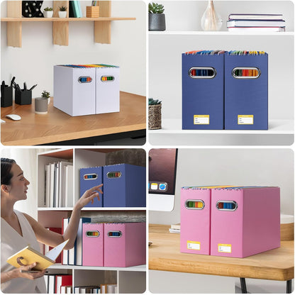 BALEINE File Organizer Box, Cardboard File Folder Organizer with Handle for Letter Size, Portable Collapsible Hanging Filing Box for Home Office Document Storage (2 Pack, Black)