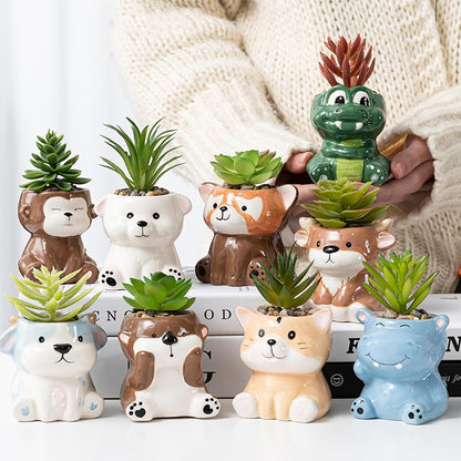DIYOMR Cute Animals Planter, Mini Ceramic Cartoon Animal Shaped Succulent Flower Pot Indoor Air Plants Holder, Smooth Shiny Decorative Flower Cactus Planter - Plants Not Included (Panda)