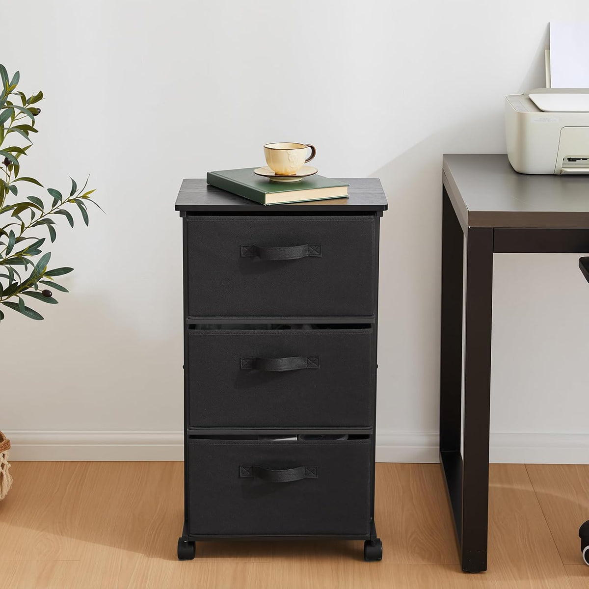 Dresser Storage with 3 Drawers, Fabric Dresser Tower, Vertical Storage Unit for Bedroom, Closet, Office, Black