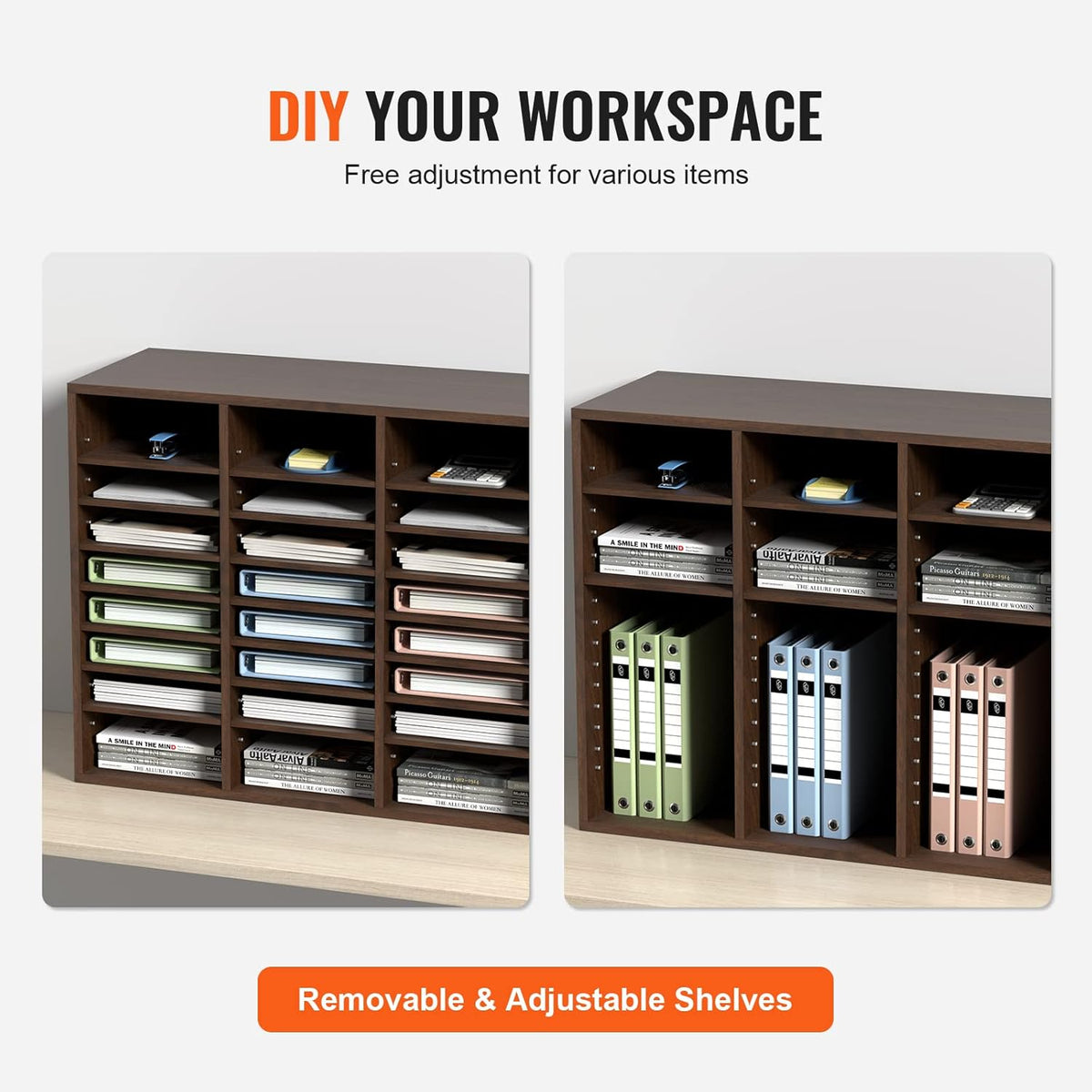 VEVOR Literature Organizers, 12 Compartments Office Mailbox with Adjustable Shelves, Wood Literature Sorter 20.4x12x16.1 inches for Office, Home, Classroom, Mailrooms Organization, EPA Certified White