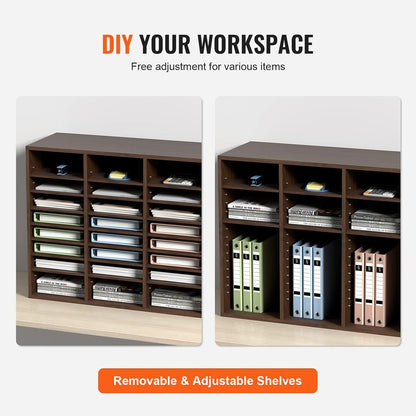 VEVOR Literature Organizers, 12 Compartments Office Mailbox with Adjustable Shelves, Wood Literature Sorter 20.4x12x16.1 inches for Office, Home, Classroom, Mailrooms Organization, EPA Certified White