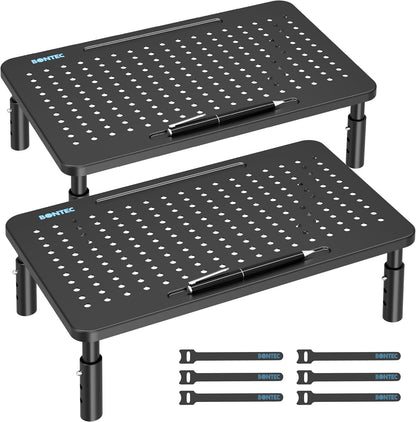 BONTEC Adjustable Monitor Stand Riser with Drawer, Ergonomic Mesh Platform Computer Monitor Stand for Desk, Ventilated Laptop and PC Stand with Cable Management, Supports up to 44lbs