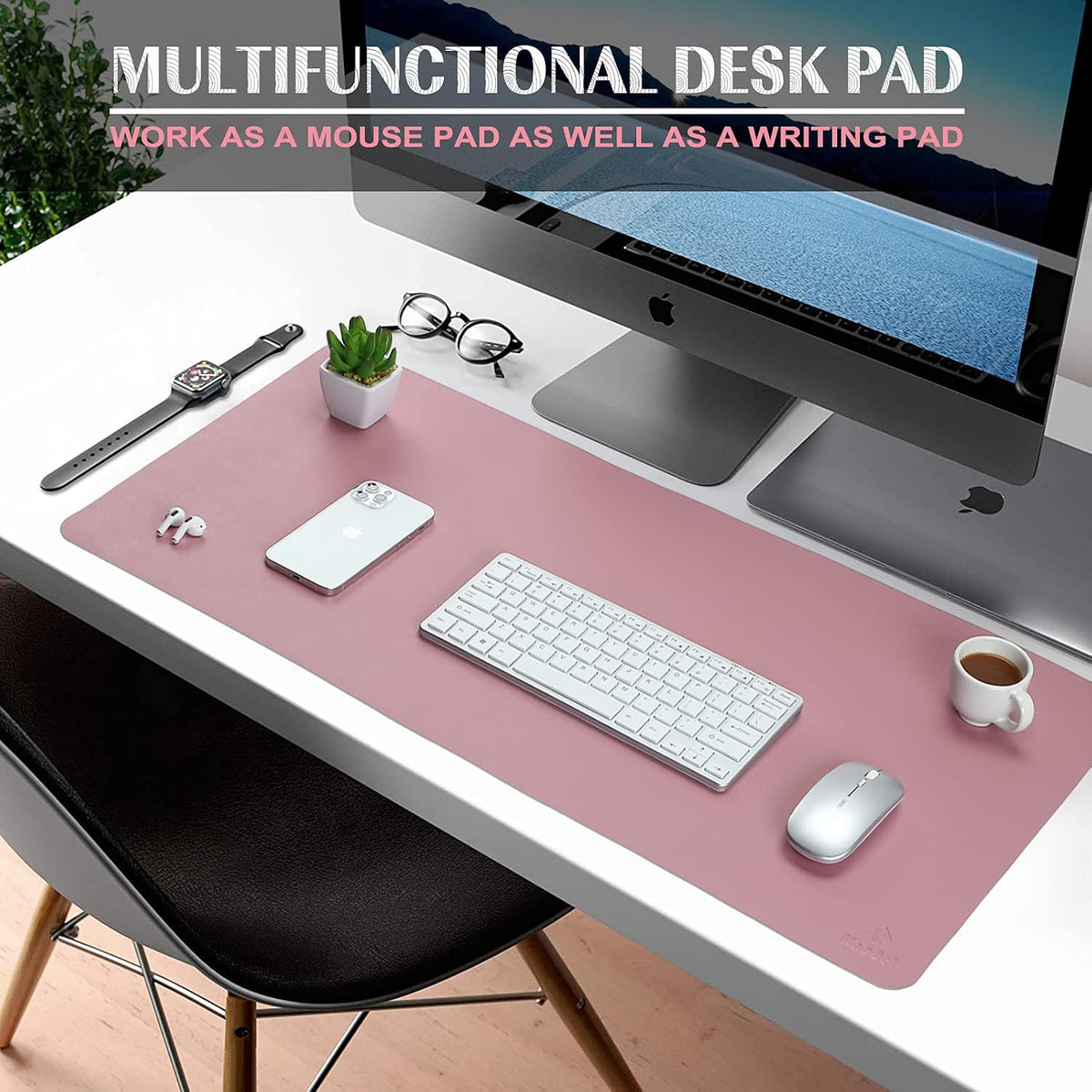 K KNODEL Large Office Leather Desk Mat, Mouse and Keyboard Pad, Computer and Laptop Mat, Desktop Protector and Cover, Writing Pad and Blotter (31.5"x15.7", Black)