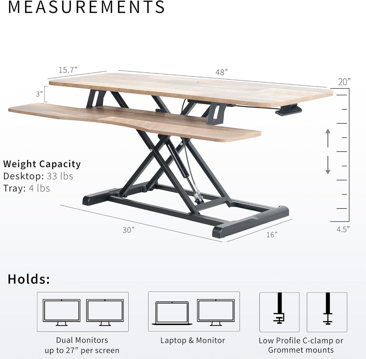 Black 32 in Standing Desk Converter, DESK-V000K