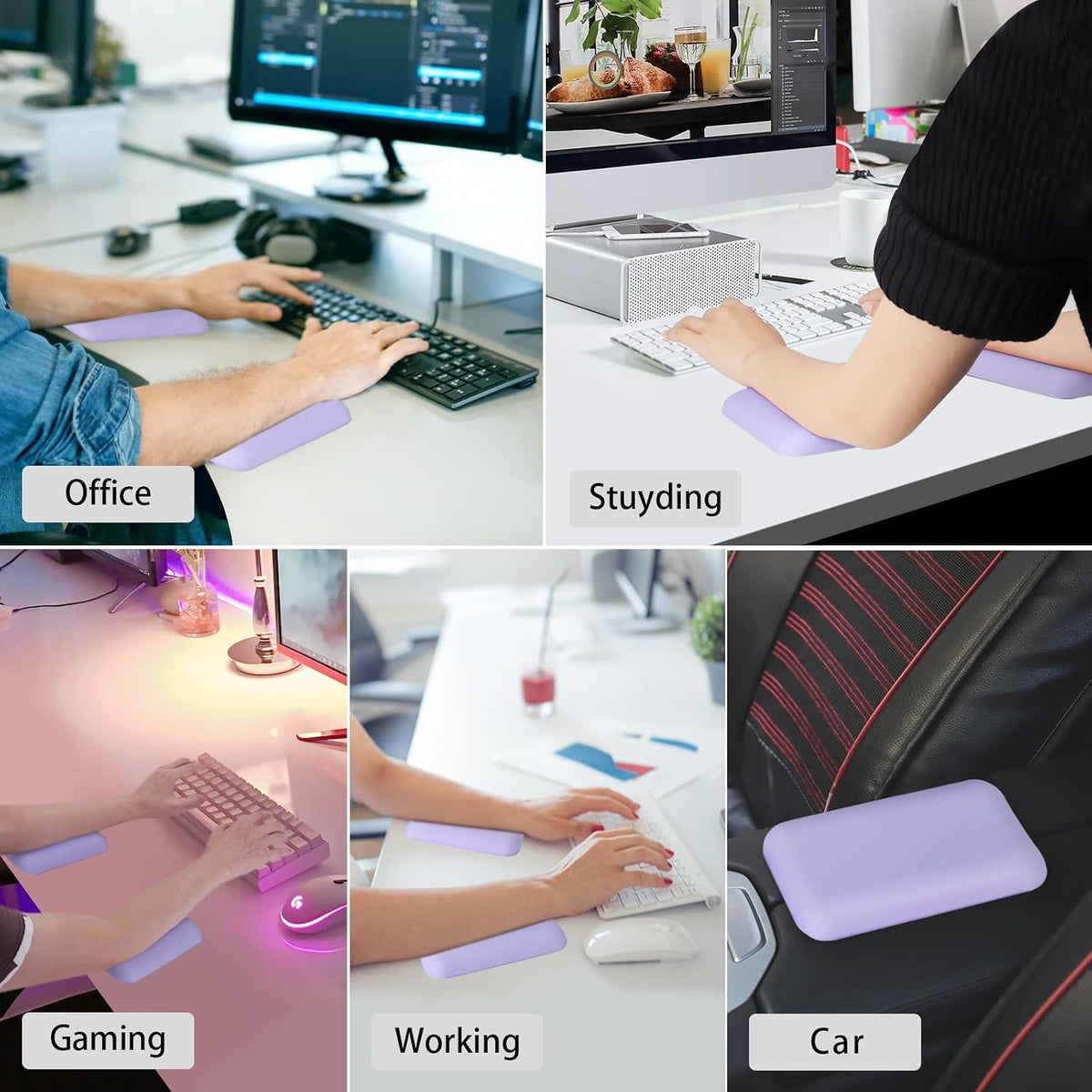 Leolee Elbow Rest Pads for Desk, Black Ergonomic Wrist Rest Arm Rest Pads | Memory Foam & Non-Slip Base, Armrest Cushion Support Pad Relieve Elbow and Wrist Pain for Computer, Office, 2 Packs