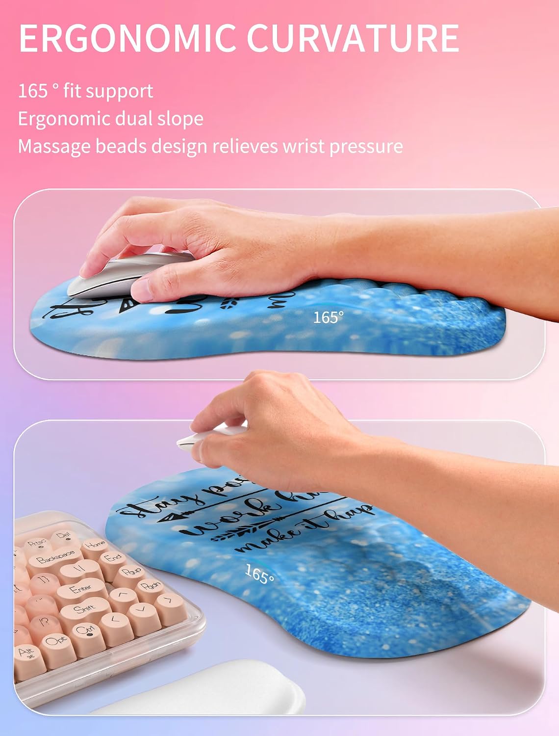 2in1 Combination, Wave Keyboard Wrist Rest and Ergonomic Curvature Mouse Pad Wrist Support for Relieve Wrist Pain, Filled with Soft Cushion Memory Foam, Black