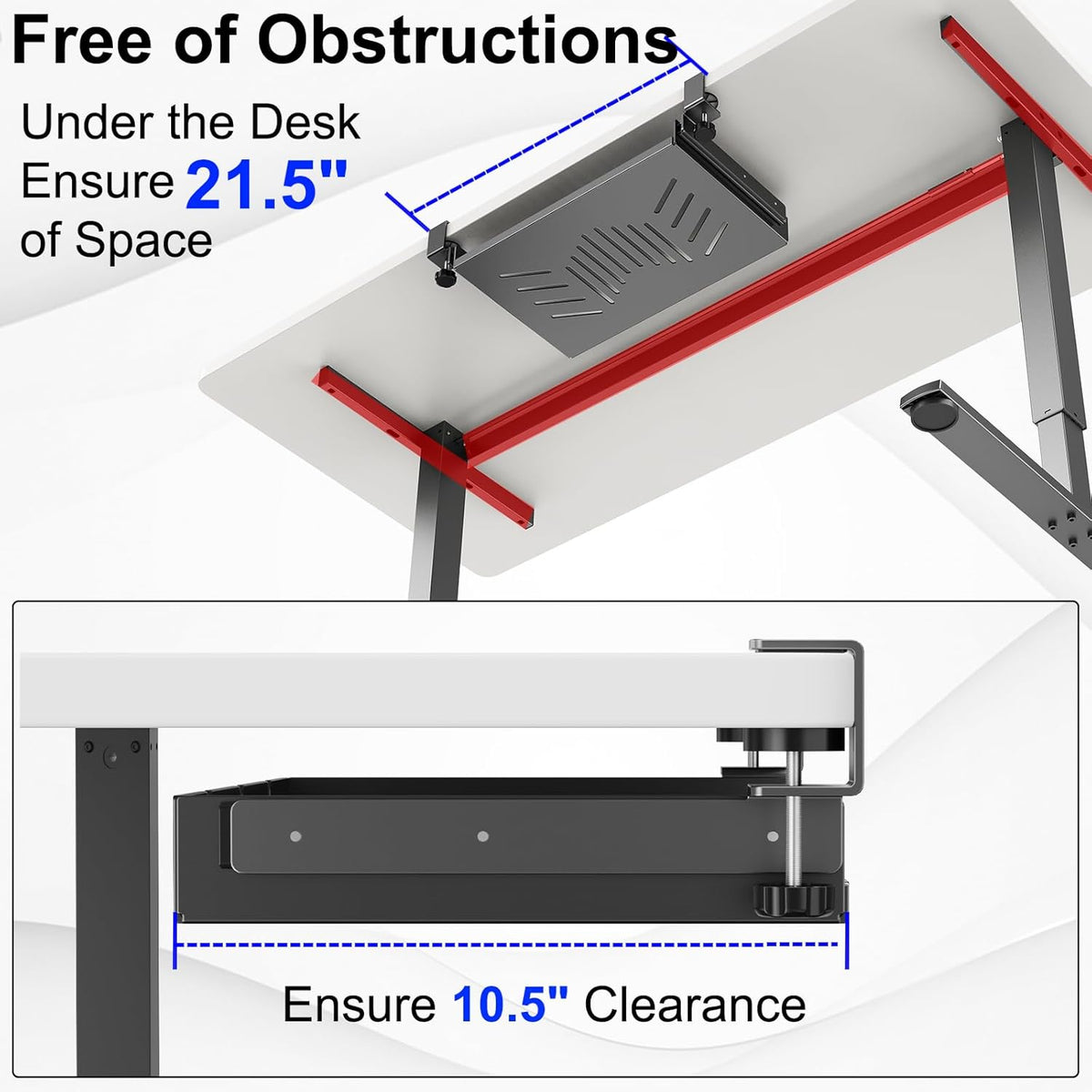No Drill Under Desk Laptop Mount, Metal Under Desk Storage Shelf with Cable Management, Laptop Storage Tray for MacBook, Keyboard, Mac Mini, Anti-Scratch Silicone, Fits Office, Gaming, Workstations