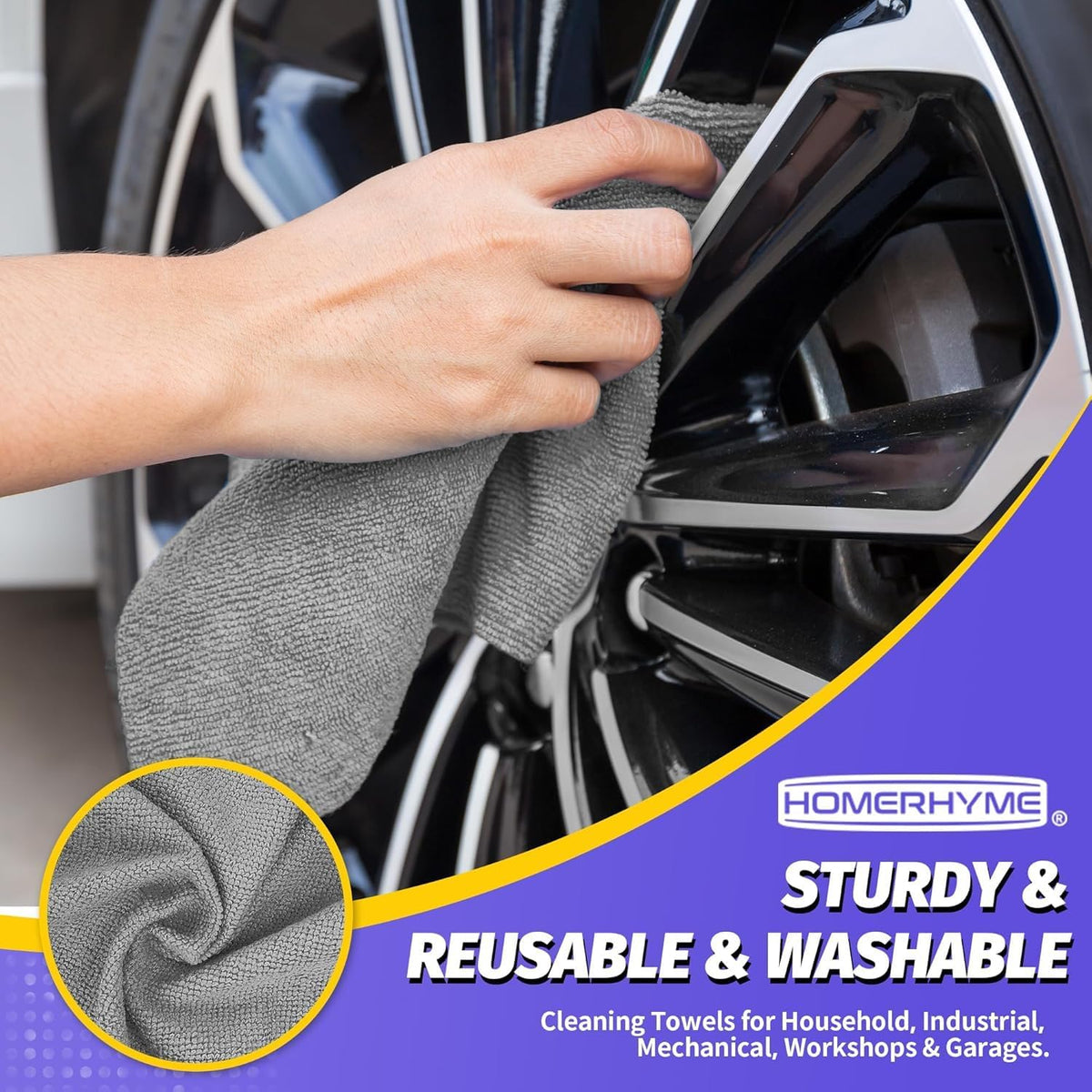 Microfiber Cleaning Cloth, Cleaning Rags Microfiber Towel Bulk Absorbent Lint-Free Wash Cloths, All-Purpose Shop Towels for Cars, Automotive, Garage, Home & Kitchen 11.5"*11.5"