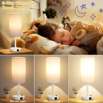 Dicoool Bedside Table Lamp for Bedroom - 3-Way Dimmable Touch Lamp, USB A+C
