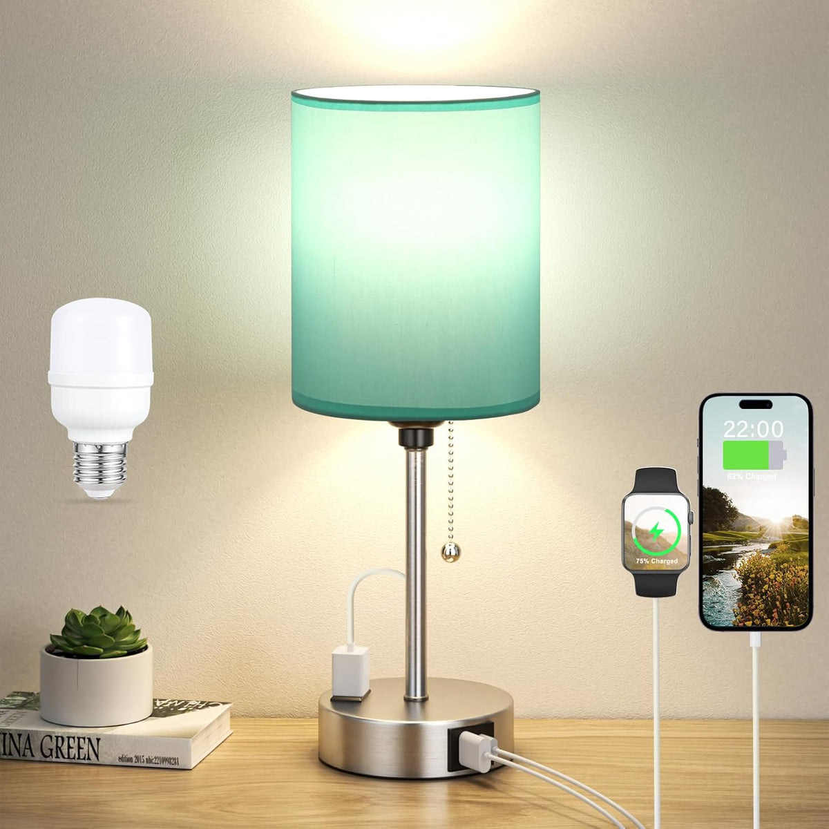 Dicoool Bedside Table Lamp for Bedroom - Small Desk Lamp with USB Ports