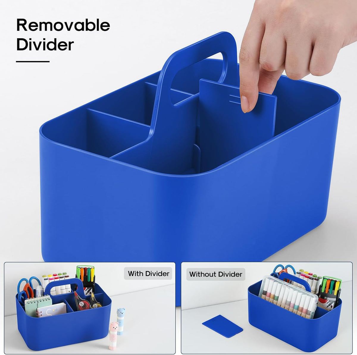 Multiuse Caddy Organizer with Handle, Portable Divided Plastic Tote Bin - Art Craft, Stationary Pen Marker Crayons, Makeup Hair Supplies Storage - Bathroom, Classroom, Dorm, Office, Desk Holder -Black