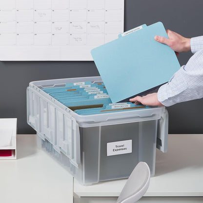 Hanging File Folder Box, Storage Bin Organizer, Snap Lid, Clear