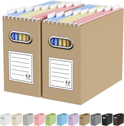 Oterri File Organizer Box, Portable Collapsible Cardboard File Folder Organizer with Handle for Letter Size Hanging Files, Document Storage Box for Home Office & Classroom (Pink)
