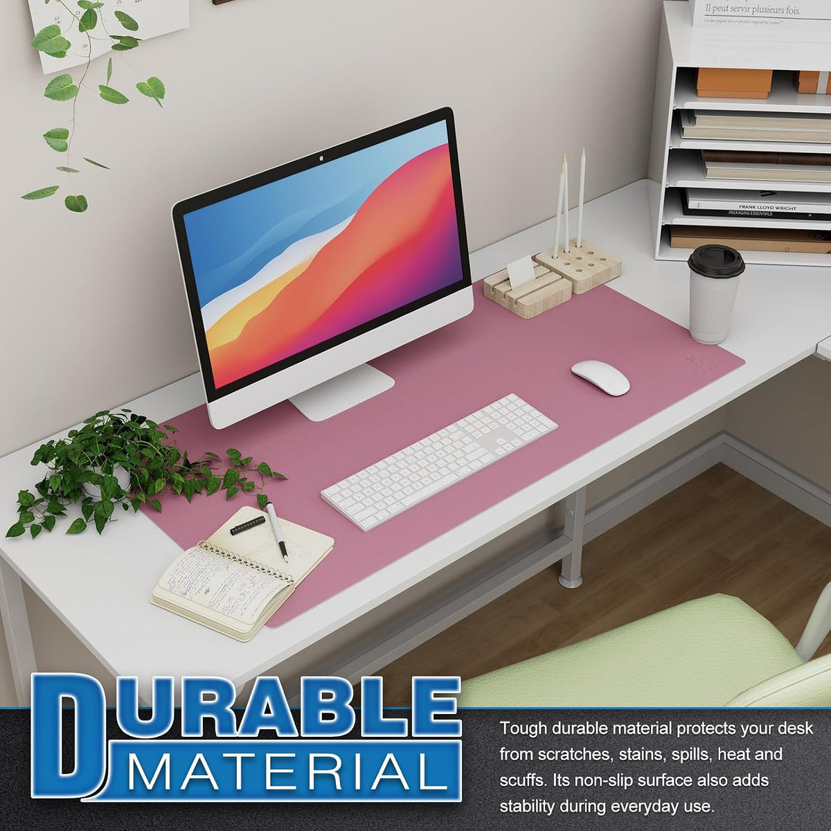 K KNODEL Large Office Leather Desk Mat, Mouse and Keyboard Pad, Computer and Laptop Mat, Desktop Protector and Cover, Writing Pad and Blotter (31.5"x15.7", Black)