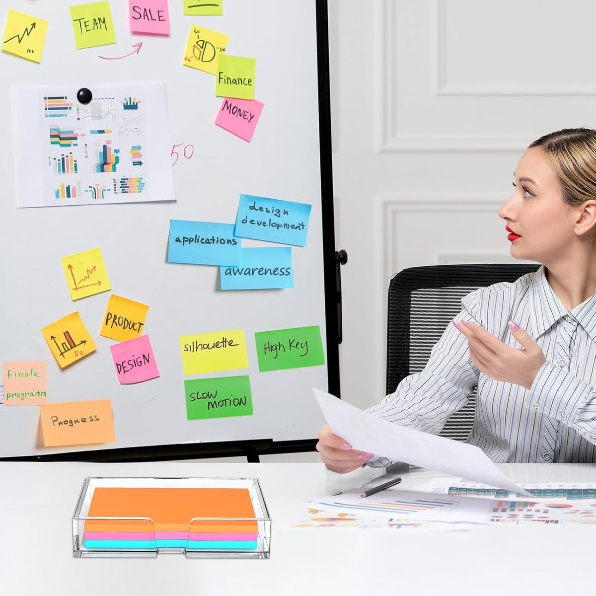 BEEGO Sticky Note Organizer - 4x6 in Crystal Clear Acrylic Notepad Holder & Dispenser for Dorm Room Office Desk Organization