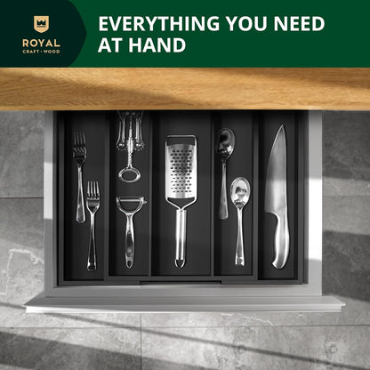 ROYAL CRAFT WOOD Luxury Bamboo Kitchen Drawer Organizer - Silverware Organizer, Utensil Holder & Cutlery Tray Drawer Dividers for Flatware (9 Slot, Natural)