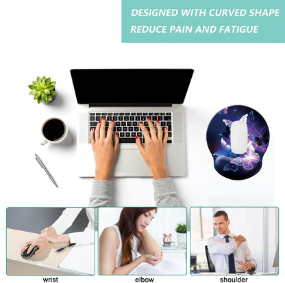 Mouse Pad with Wrist Support, Ergonomic Mouse Pad with Memory Foam Wrist Rest Cushion, Non-Slip Rubber Base Gaming Mice Pad for Home Office Computer Laptop, Flower Black