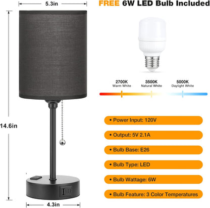 Dicoool Bedside Table Lamp for Bedroom - Small Desk Lamp with USB Ports