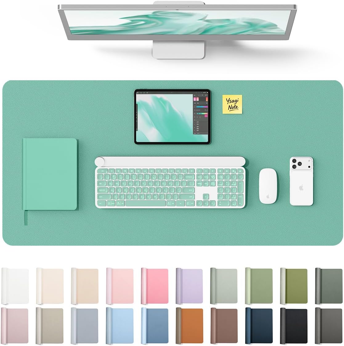 YSAGi Leather Desk Pad Protector, Office Desk Mat, Large Mouse Pad, Non-Slip PU Leather Desk Blotter, Waterproof Laptop Desk Writing Pad for Office and Home (23.6" x 13.8", Eggshell) - Colors A