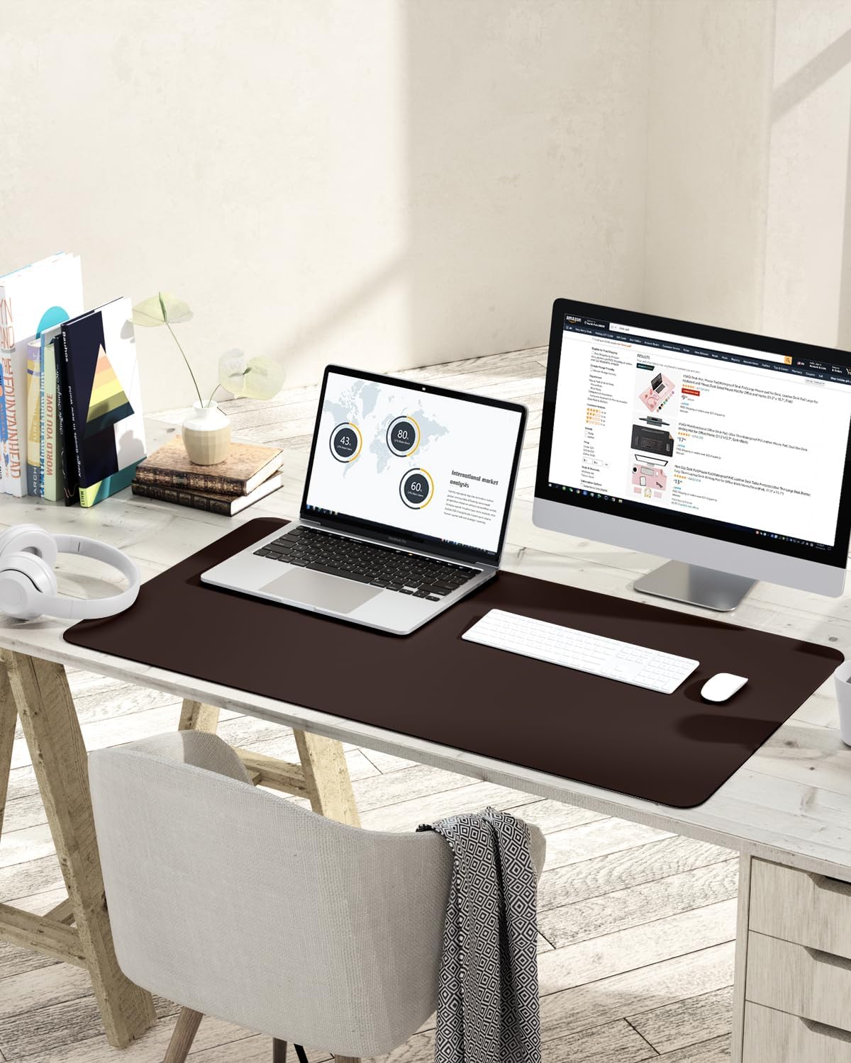 YSAGi Non-Slip Leather Desk Pad, Waterproof Laptop Computer Desk Keyboard Mat, Table Protector Blotter Mat, Large Mouse Pad for Office/Work/Home/Decor(Dark Brown, 31.5" x 15.7")